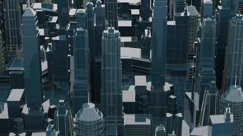 Abstract Wireframe City Flyover Loop