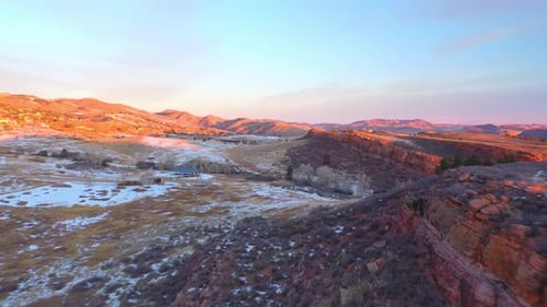 Red rocks butte of brick canyon formation crumbling from erosion. High cliffs of famous gorge canyon