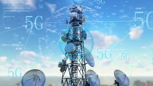 Der Signalturm der 5G-Basisstation überträgt und empfängt Informationen