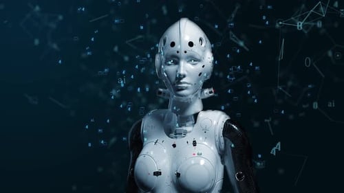 Futuristic Android with AI Brain and Digital Data Loop Animation