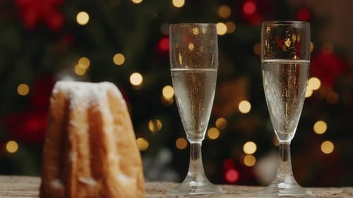 Festive Christmas Still Life with Champagne and Cake