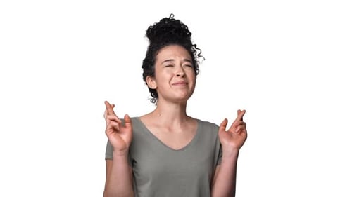 Woman Crossing Fingers Hoping For Luck