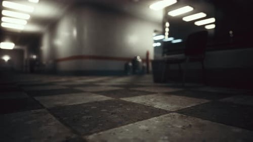 Empty Dark Hospital Laboratory Corridor