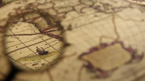 Antique Globe Map with Magnifying Glass