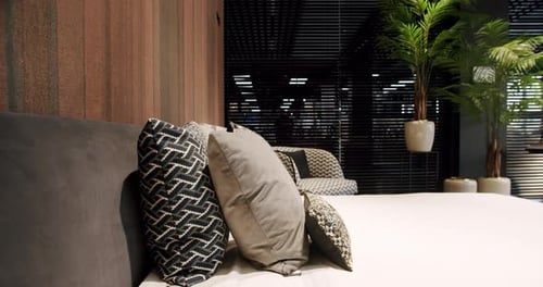 Inviting Bedroom Interior With Stylish Pillows and Plants