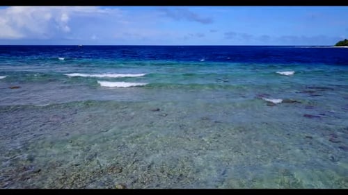 Aerial drone shot tourism of tranquil sea view beach time by turquoise sea and white sand background