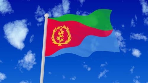 Vibrant Eritrean Flag Waving Against a Clear Blue Sky