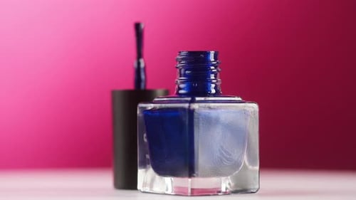 Bright Blue Nail Polish Bottle Close Up