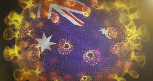 Australia Flag With Coronavirus Microbe
