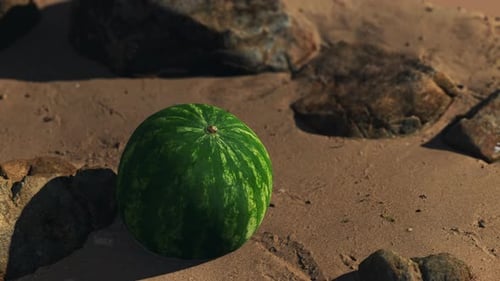 Big and Juicy Watermelon on the Beach Sand