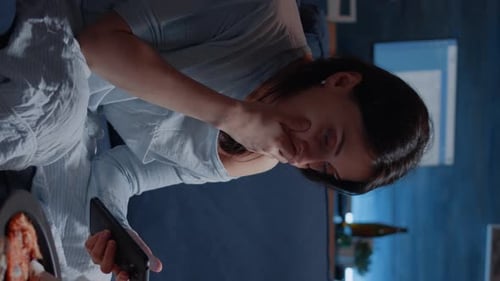 Vertical Video Shocked Worried Woman By Warning Notification for Unpaid Bank Bills