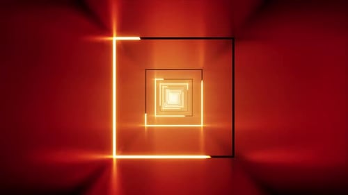 Glowing Red Light Stroke Square in the Metal Tunnel VJ Loop