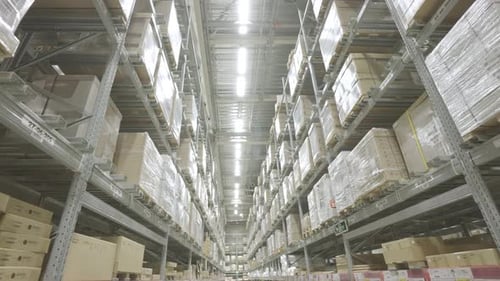 Modern warehouse,warehouse with packages,No people