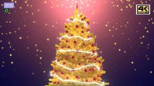 Festive Glowing Christmas Tree with Sparkling Stars Animation
