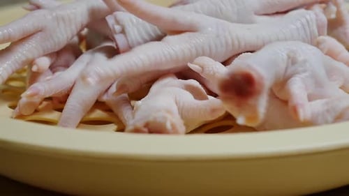 Raw Chicken Feet Close Up in Bowl