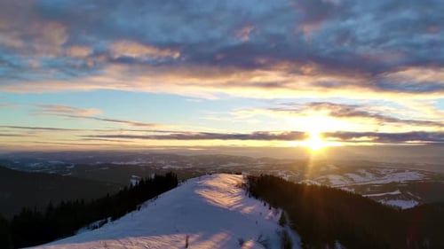 Aerial View in Sundown Winter Mountain