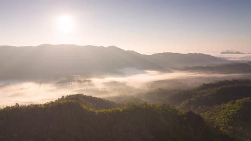 Aerial view Beautiful of morning scenery Golden light sunrise.