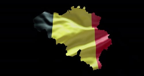 Belgium Map with Waving Flag Texture Loop