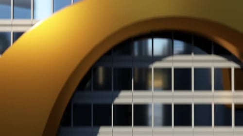 a tall building in the business district. the epic camera ride along the building's golden Euro
