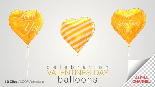 Animated Gold Heart Balloons Collection for Valentine's Day