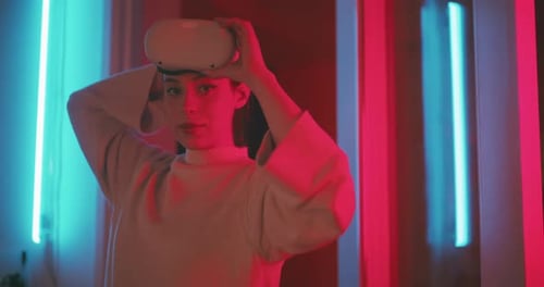 Woman Experiencing Virtual Reality with VR Headset
