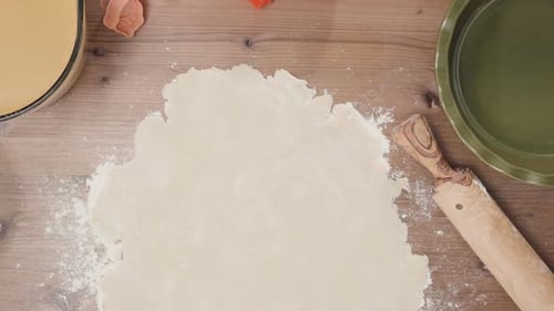 Step by step. Rolling out dough for pie crust.