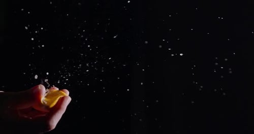 Hand Squeezing Lemon Slice with Juice Sprays