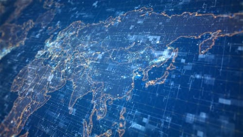 Futuristic Digital World Map Global Network Animation