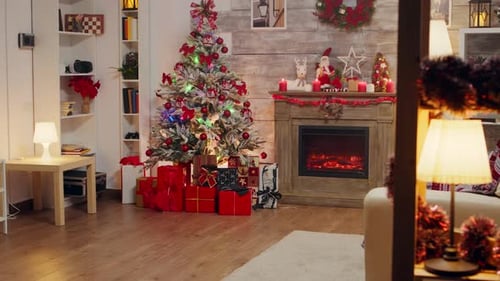 Christmas Tree and Fireplace Holiday Living Room