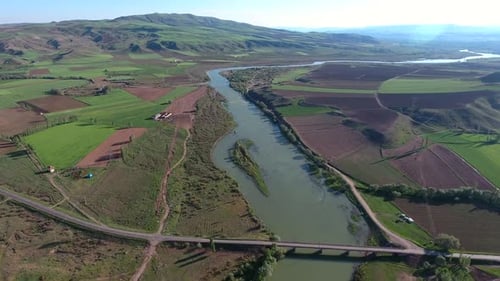Highway Bridge Over The River in Alluvial Plain