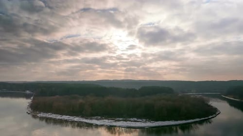 Aerial View of River Surrounding Wooded Island