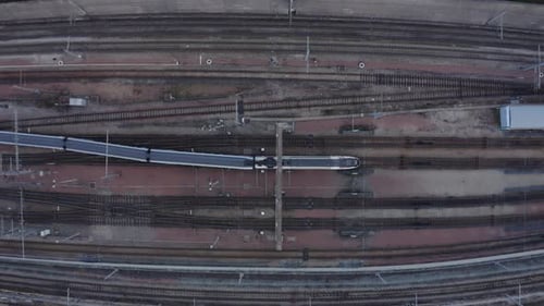 Highs peed train aerial top down view.