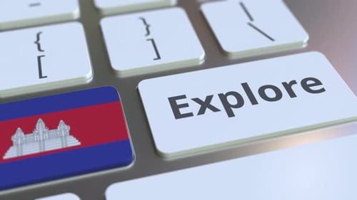 Pressing Explore Button on Keyboard with Cambodian Flag