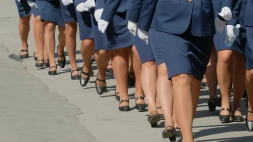 March Female Leg Step Officers Police Victori Parade. Soldier Skirt Uniform .