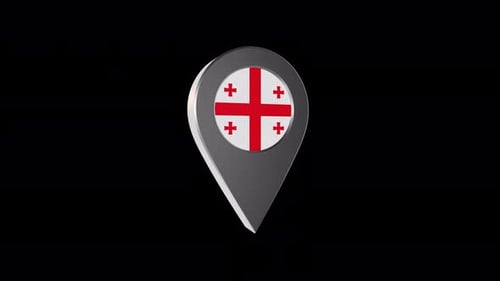 3d Animation Map Navigation Pointer With Georgia Flag With Alpha Channel - 4K