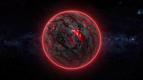 Planet earth becoming lava planet in space. Planet with fire.