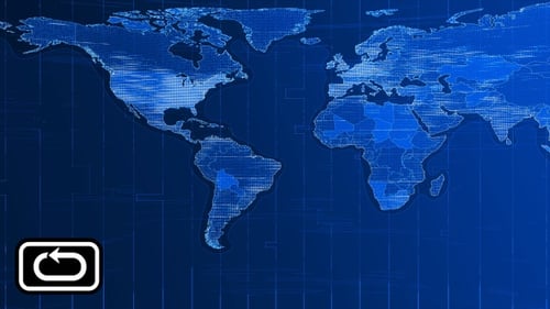 Animated World Map with Digital Data Grid Lines Background