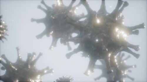 Futuristic 3D Virus Cells Floating in Microscopic Space