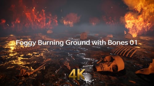 Infernal Landscape with Burning Skulls and Skeletons Animation