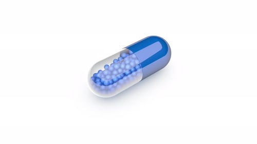 Medani006 Fullcap Blue Animation einer Kapsel, die eine therapeutische Substanz enthält, StaticTR
