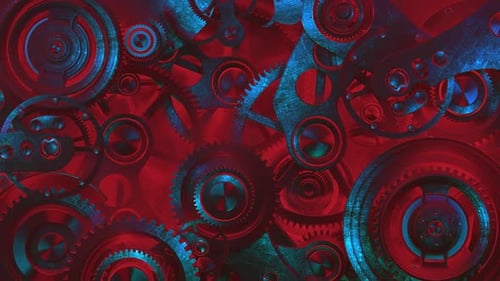 Futuristic Red and Blue Mechanical Gears Motion Background