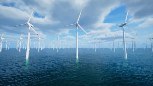 Renewable Energy: Offshore Wind Farm with Rotating Turbines