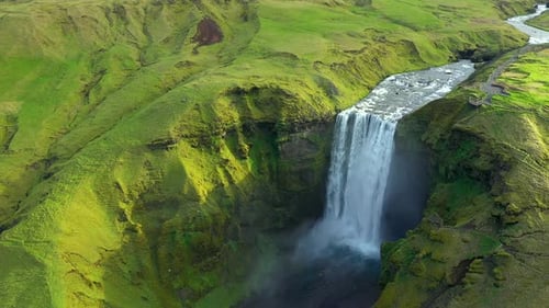 Skogafoss, Iceland's Famous Ring Road Waterfall Aerial view