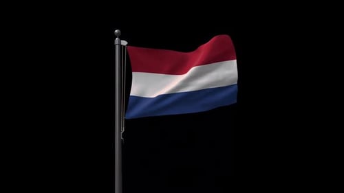 Waving Flag of the Netherlands on a Flagpole