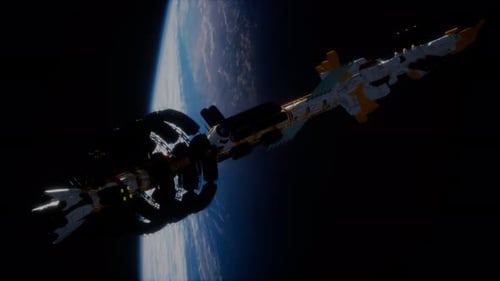 Futuristic Space Station Orbiting Earth 3D Animation