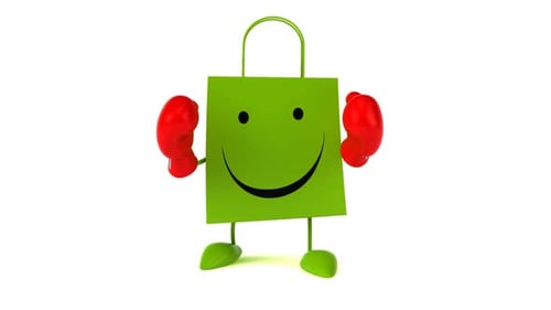 Animated 3D Shopping Bag Character with Boxing Gloves