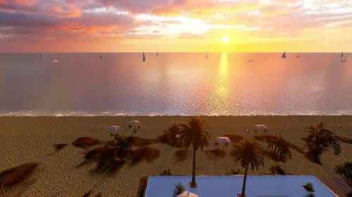 Beautiful Aerial View Of Poolside And Resort Beach