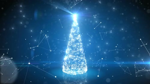 Glowing Digital Christmas Tree with Plexus Network Animation