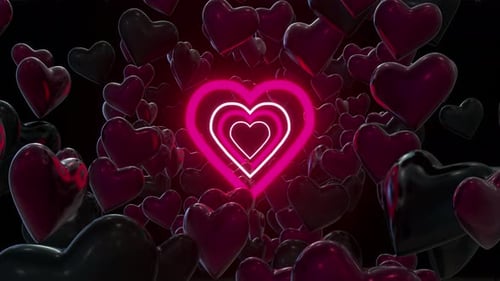 Neon Glowing Hearts Tunnel Seamless Loop
