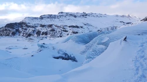 Iceland View Of Large Glacier With Mountains In Winter 1